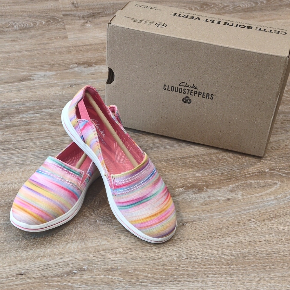 🩷💛💙NIB Women's Clarks Cloudsteppers Breeze Step II  Multicolour Slip-On sz 5